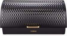 Image of T826090BLK Empire Roll Top Bread Bin, Stainless Steel, Black and Brass, One Size