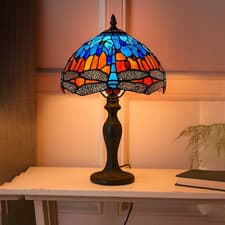 Image of Handcrafted Tiffany Style Table Lamp - 10 inch Colorful Stained Glass Desk Light