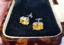 Image of ❤️ 9ct White Gold Oval Citrine Stud Earrings Sim Gems 9 mm Gold Filled ❤️