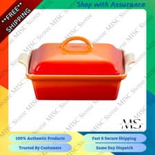 Image of Le Creuset Crockery Stoneware Heritage Square Dish with Lid 23cm orange New