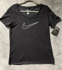 Image of Nike Tick Ladies Black T-Shirt New Tag ‘Just Do It’ Cotton Jersey Tee Top New
