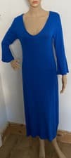 Image of Long Tall Sally V Neck Flute Sleeve Midi Jersey Dress U.K. Size 10 Blue BNWOT