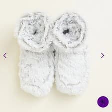 Image of Warmies Marshmallow Gray Fuzzy Heated Slippers Fits 6-10 Women Shoe NEW MSRP $40