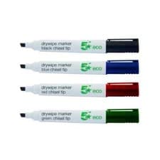 Image of 5 Star Eco Drywipe Marker Chlorine-free Chisel Tip 2-5mm Line Assorted Pack of 4