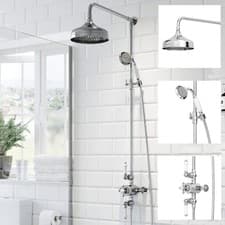 Image of Traditional Thermostatic Shower Mixer Crosshead Valve Retro Round Drench Chrome