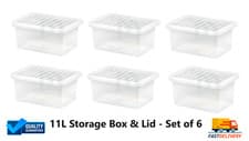Image of 6 x WHAM Strong Plastic Storage Box & Lid Clear Home Office Stackable - 11 Litre