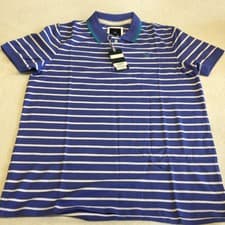 Image of Crew Clothing Stripe Tipped Blue Polo Short Sleeve Shirt Large bnwt