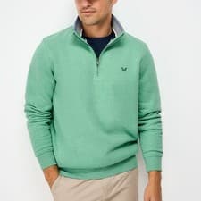 Image of Crew Clothing Mens Classic Half Zip Sweatshirt Creme De Menthe Marl