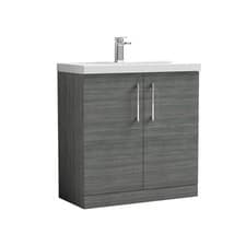 Image of Nuie Arno Anthracite Woodgrain 800mm 2 Door Vanity Unit and Thin Edge Ceramic Ba