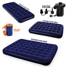 Image of Bestway Inflatable Flocked Air Bed Single Double Mattress Airbed Camping + Pump