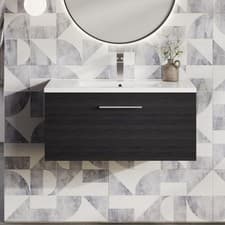 Image of Nuie Arno Wall Hung 1-Drawer Vanity Unit & Basin-2 800mm - Charcoal Woodgrain