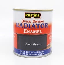 Image of Rustins QuickDry Radiator Paint, White/Black/Grey, Gloss/Satin/Matt 250/500ml/1L
