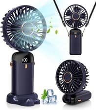 Image of 2-in-1 Portable Travel Mini Handheld Desk Table Fan USB-C Rechargeable Dark Blue