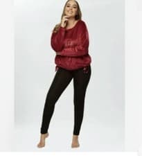 Image of Ann Summers Darling Burgundy Black Pyjama Loungewear Set Small - BNWT