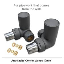 Image of Anthracite Corner Radiator Valves 10mm 15mm Pair Rounded Heating Valves