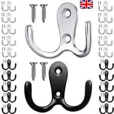 Image of 10 x Polished Chrome Metal Double Hat & Coat Hooks, Door ,Wall Robe Dress Hanger