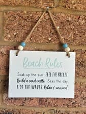 Image of Beach Rules Hanging Sign | Coastal Home Decor Plaque | beach Wall Art