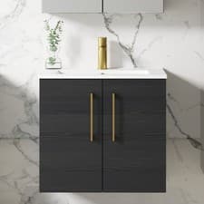 Image of Nuie Arno Wall Hung 2-Door Vanity Unit with Basin-2 600mm Wide - Black Woodgrain