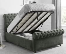 Image of Plush Velvet Upholstered Chesterfield Sleigh Bed Frame With Ottoman Storage