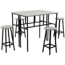 Image of 6-Piece Industrial Bar Table Set, 2 Breakfast Tables with 4 Stools Grey