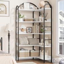 Image of 5-Tier Corner Bookshelf, Industrial Etagere Bookcase Freestanding Display Shelf