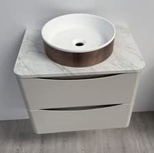 Image of Bathroom Grey 600mm Wall Hung Vanity & Brushed Bonze Fluted Countertop Basin