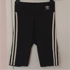 Image of Adidas originals 3 stripe embroided logo black and white cycling shorts size 6