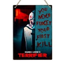 Image of Terrifier Metal Tin Sign The Clown Horror Movie Art Print Metal Room Wall Plaque
