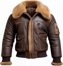 Image of Men's Cowhide leather Bomber Pilot Flying Aviator Real Brown Leather Fur Jacket