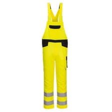 Image of Portwest PW244 Hi Vis Bib & Brace Work Overalls Yellow Black Workwear Large