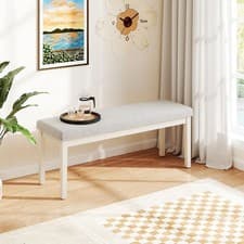 Image of 117cm Upholstered Dining Bench Modern Linen Padded Shoe Bench Grey