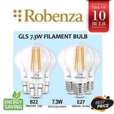 Image of GLS LED 7.3W=60W Filament A60 Light Bulb B22 E27 Warm 2700K Lamp - Pack of 10