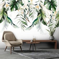 Image of LEAVES 3D GREEN GOLD Photo Wallpaper Wall Mural Modern for Bedroom Living Room