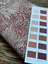 Image of MORRIS & Co Curtains 66"x90" "Marigold" Woven Jacquard PAIR Textured Russet Red