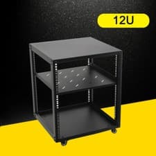 Image of 4-Post 12U Mobile Open Frame Server Rack Network Rolling Rack with Wheels