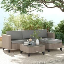Image of 5 Pieces Rattan Garden Furniture Set with Corner Sofa, Table, Cushion