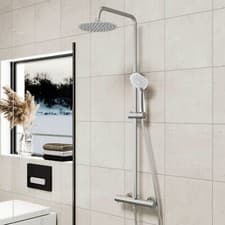 Image of Chrome Round Thermostatic Exposed Shower Mixer Bathroom Dual-Head Shower Set