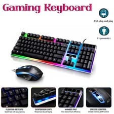 Image of USB Wired Gaming Keyboard & Mouse RGB LED Backlit Combo for PC Laptop PS5 Xbox