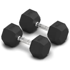 Image of HEX DUMBBELLS SET PAIR ERGO IRON HAND WEIGHTS RUBBER ENCASED HEXAGONAL GYM FIT