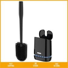Image of Sleek Wall Mounted Toilet Brush Flexible TPR Bristles Bathroom Scrubber 1 Pk