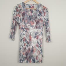 Image of M&S Per Una Blouse Womens UK 8 Grey Multi Floral Crinkle Sheer Occasion Top