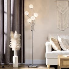 Image of HOMCOM Modern Floor Lamp w/ Acrylic Shade, 5 Light, for Living Room, Silver