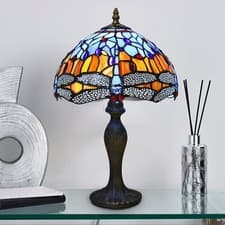Image of Handcrafted Tiffany Style Table Lamp - 10 inch Colorful Stained Glass Desk Light