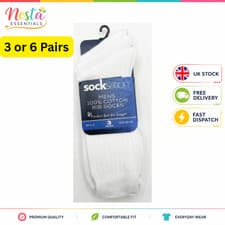 Image of Men 100% Cotton White Socks Breathable Sport Casual Plain Pack UK Size 6-11