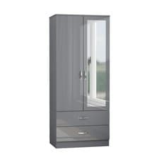 Image of 3 Piece Gloss Grey Bedroom Furniture Bedside Table Wardrobe Set Chest of Drawer