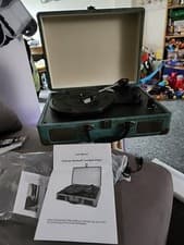 Image of Brand New In Open Box Green Suitcase Bluetooth Turntable Player.