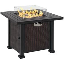 Image of Outsunny Outdoor Propane Fire Pit Table w/ Wind Screen & Glass Beads, Black