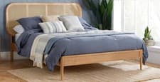 Image of Oak and Rattan Wood Wooden Bed Frame,Bedstead. 4ft6 double, 5ft King