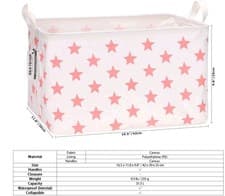Image of Fabric Storage Basket Collapsible Kids Toys Bin Star Pattern pink