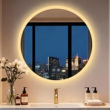 Image of Round LED Bathroom Mirror Backlit Vanity Mirror Fogfree Circle Lighted Frameless